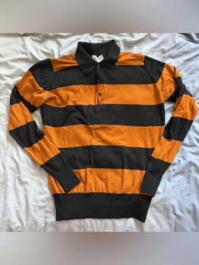 John Smedley Men's 100% wool Long-Sleeve Stripe Polo lightweight sweater